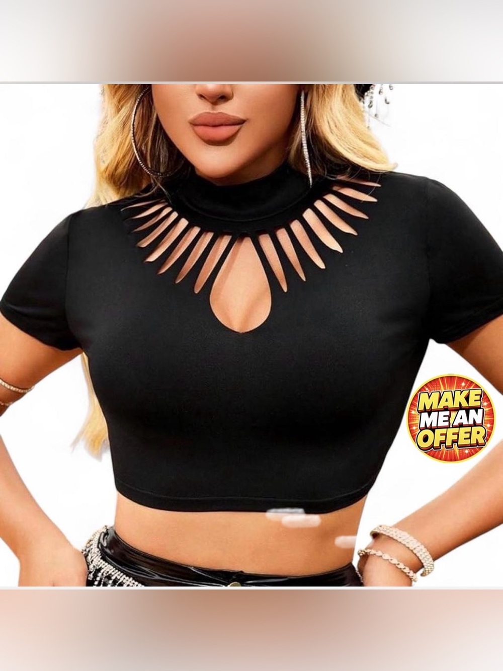 Brand New Cutout Mock Neck Crop Top - Black - SZ L
